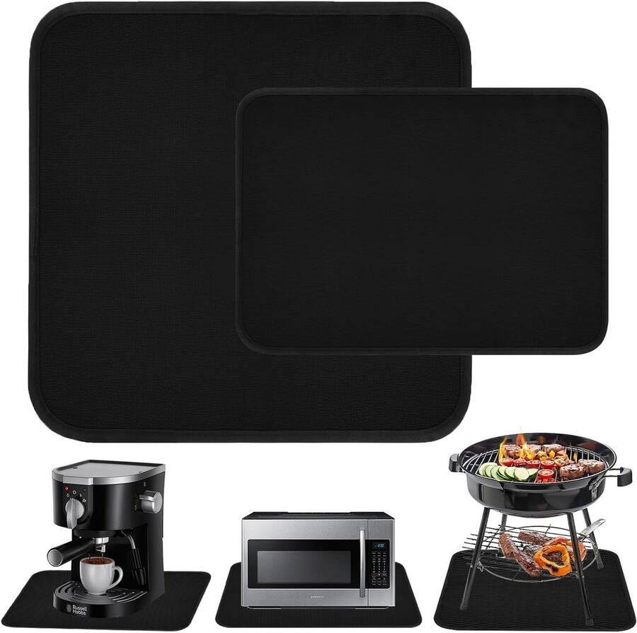 Set van 2 hittebestendige onderleggers 60 x 60 cm en 38 x 45 cm hittebeschermingsmat voor heteluchtfriteuse koffiezetapparaat en inductiekookplaat antislip en waterdicht bescherming voor