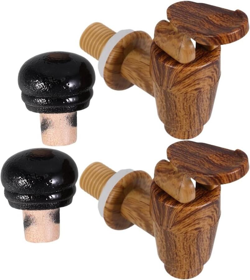 Set van 2 houten en plastic tapkranen voor biervaten en wijnemmers inclusief reservekranen en accessoires