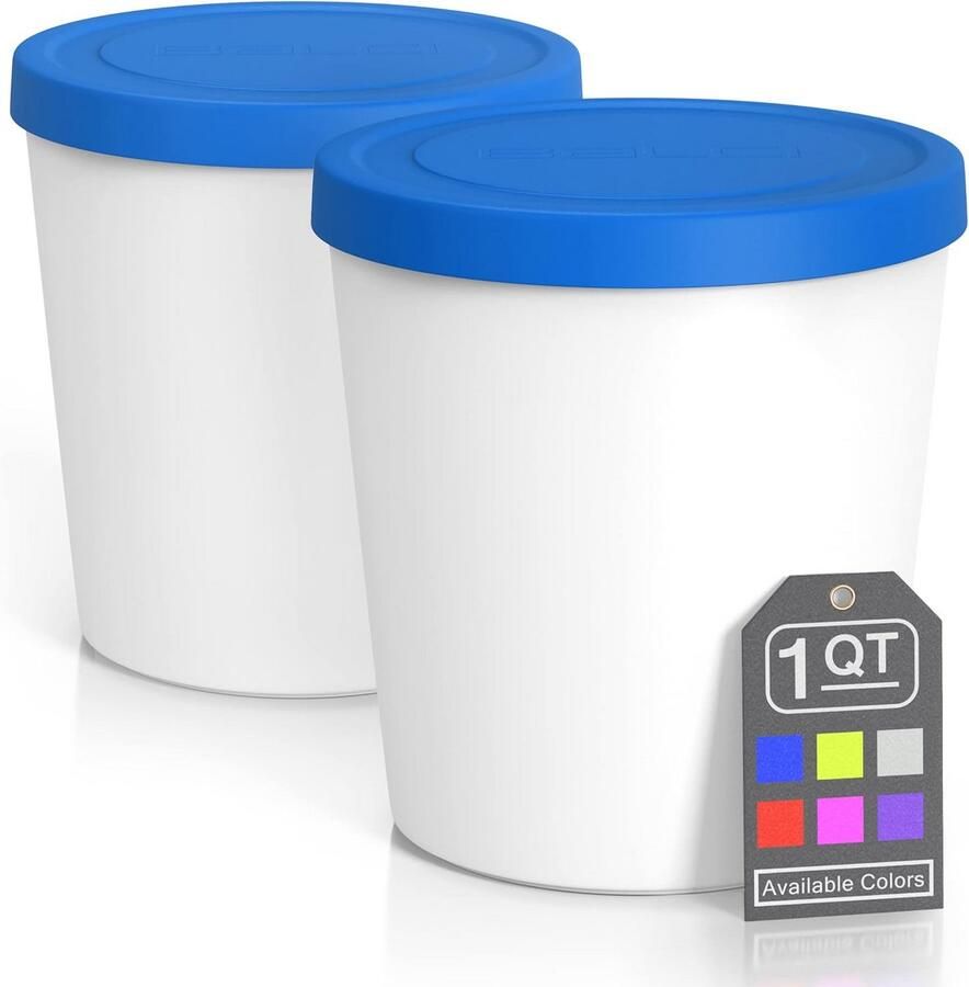 Set van 2 IJscontainers met Deksel Perfect voor Zelfgemaakt IJs Sorbet en Gelato 1 Liter Capaciteit