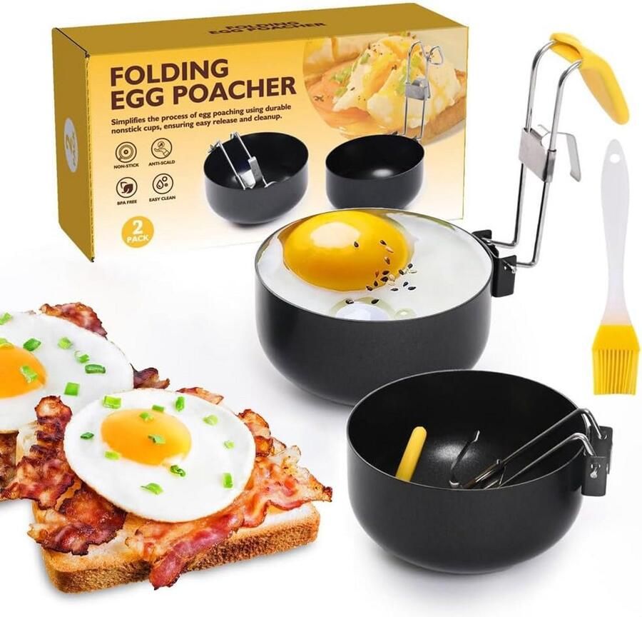 Set van 2 Inklapbare RVS Eierringen voor Perfect Gepocheerde Eieren en Meer