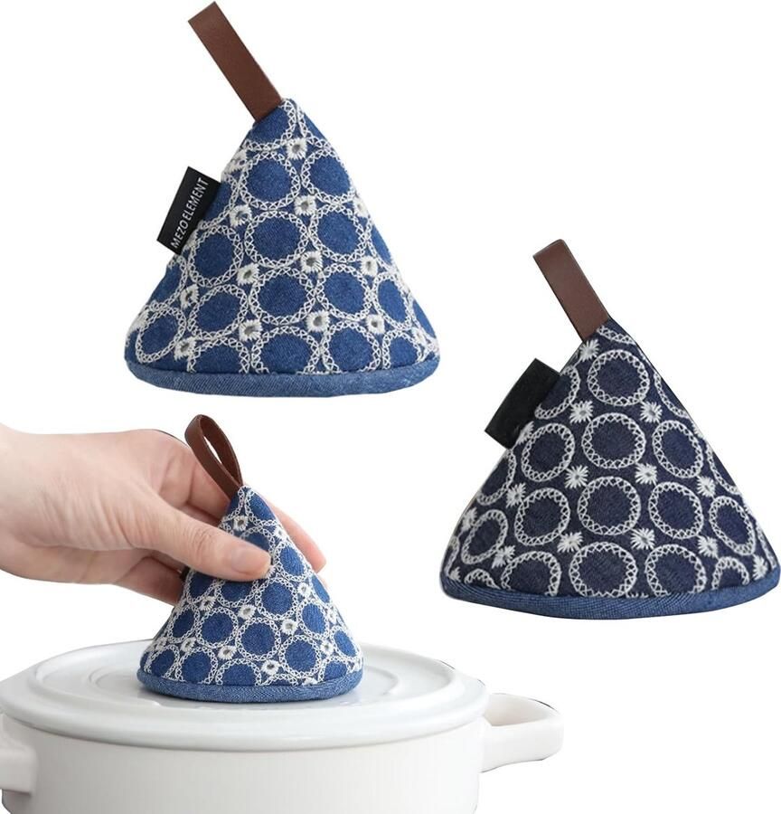Set van 2 Katoenen Ovenwanten met Handgeborduurde Motieven Antislip en Warmtebestendig Geschikt voor Grillen en Bakken (Blauw)