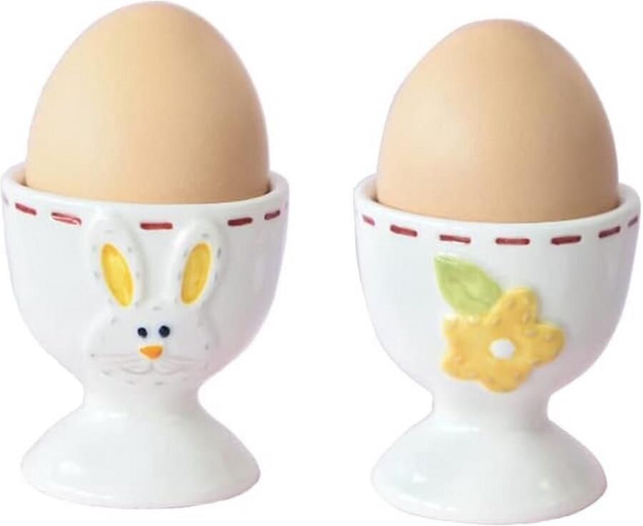 Set van 2 Keramische Eierhouders Eierdopjes voor Zacht of Hard Gekookt Ei Feestelijk Tafeldecoratie