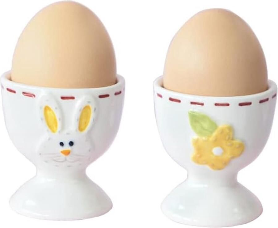 Set van 2 Keramische Eierhouders Eierdopjes voor Zacht of Hard Gekookt Ei Feestelijk Tafeldecoratie