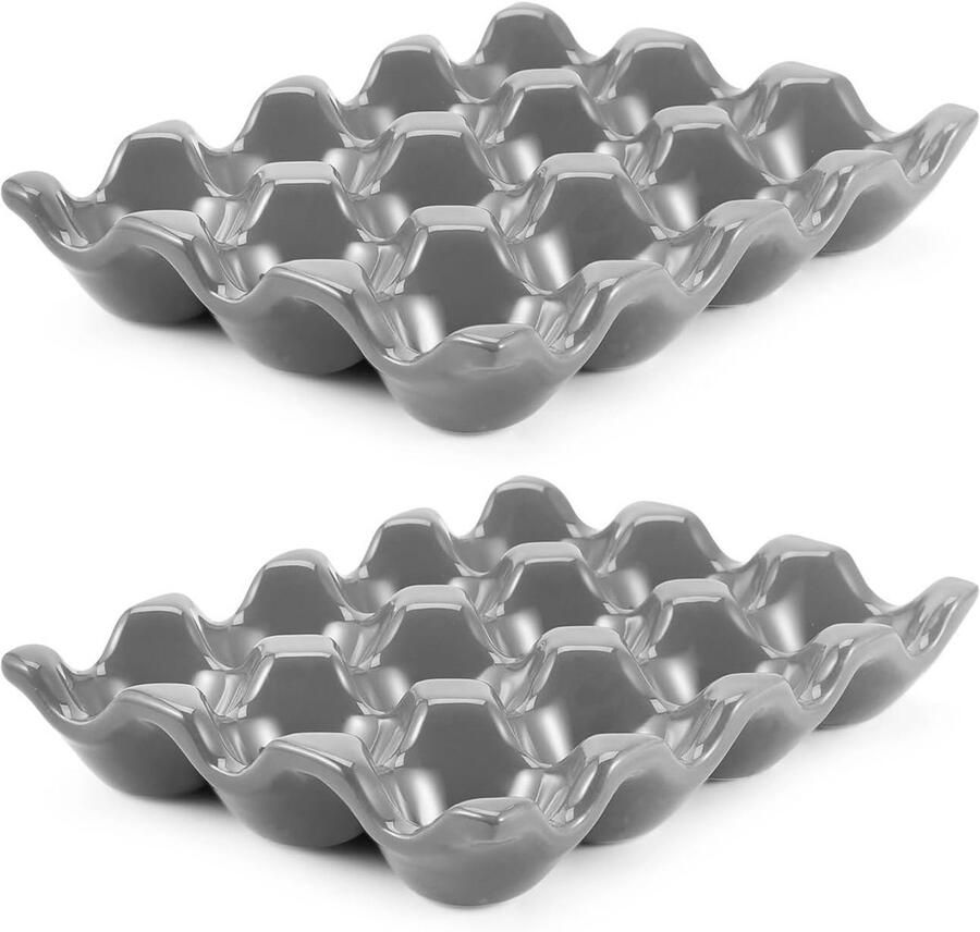 Set van 2 Keramische Eierhouders voor 12 Eieren Koelkast en Aanrecht Organizer