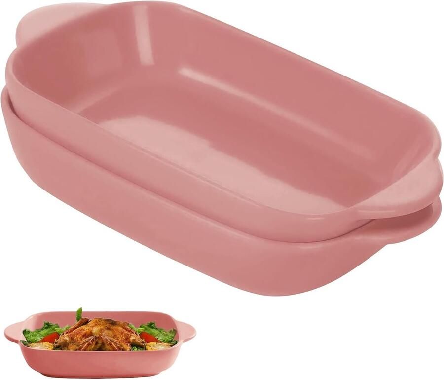 Set van 2 Keramische Ovenschalen Rechthoekige Lasagnevormen Kleurvolle Glazuur 22 x 13.5 x 4.5 cm Ideaal voor Bakken Casserole en Gourmet Gerechten