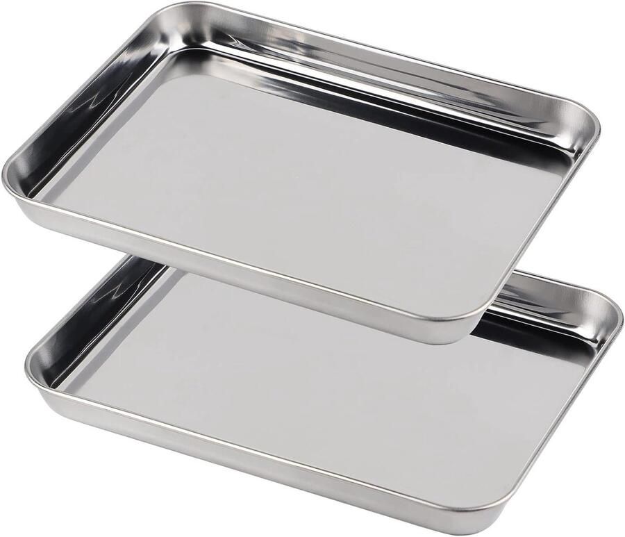Set van 2 Kleine Bakplaten 23 x 17 x 2.5 cm Rechthoekige Bakvorm voor Taarten Grillplaat Roestvrij Staal Geschikt voor Oven en Vaatwasser
