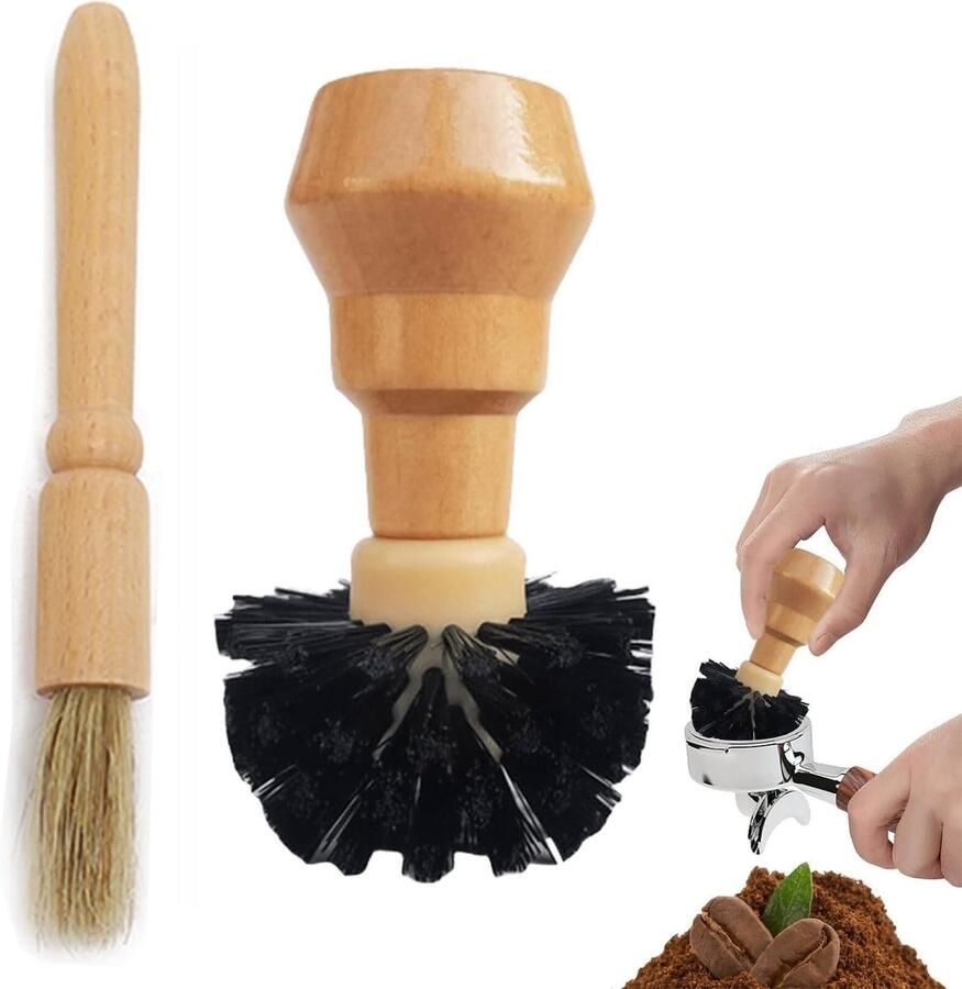 Set van 2 koffiebasketborstels voor het reinigen van espresso- en koffieapparaten ideaal voor filterdragers en koffiemolens