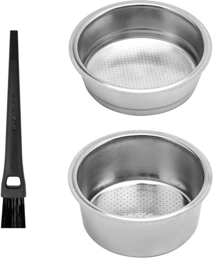 Set van 2 koffiepulverdishes en 1 koffiemaker reinigingsborstel accessoires voor koffiezetapparaten koffiefilters en roestvrijstalen koffiestrainer