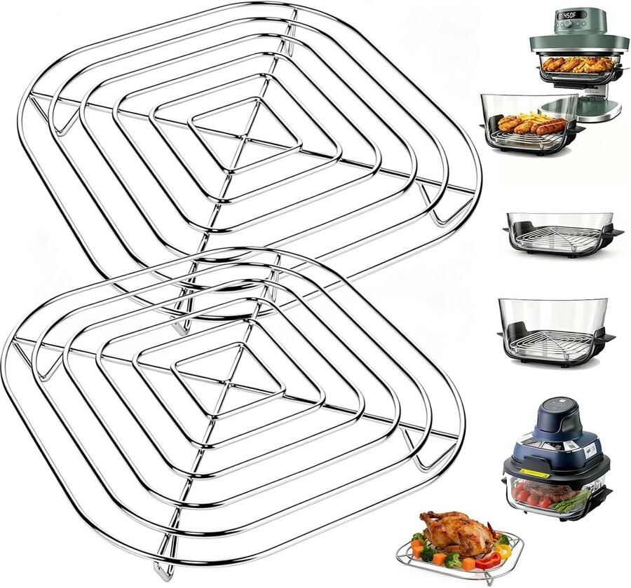Set van 2 kookroosters voor Ninja CRISPi PRO XL AS090EU rek van roestvrij staal SUS304 voor glazen container 5 7 l 3 8 l en 2 3 l accessoires voor Ninja Crispi Air Fryer
