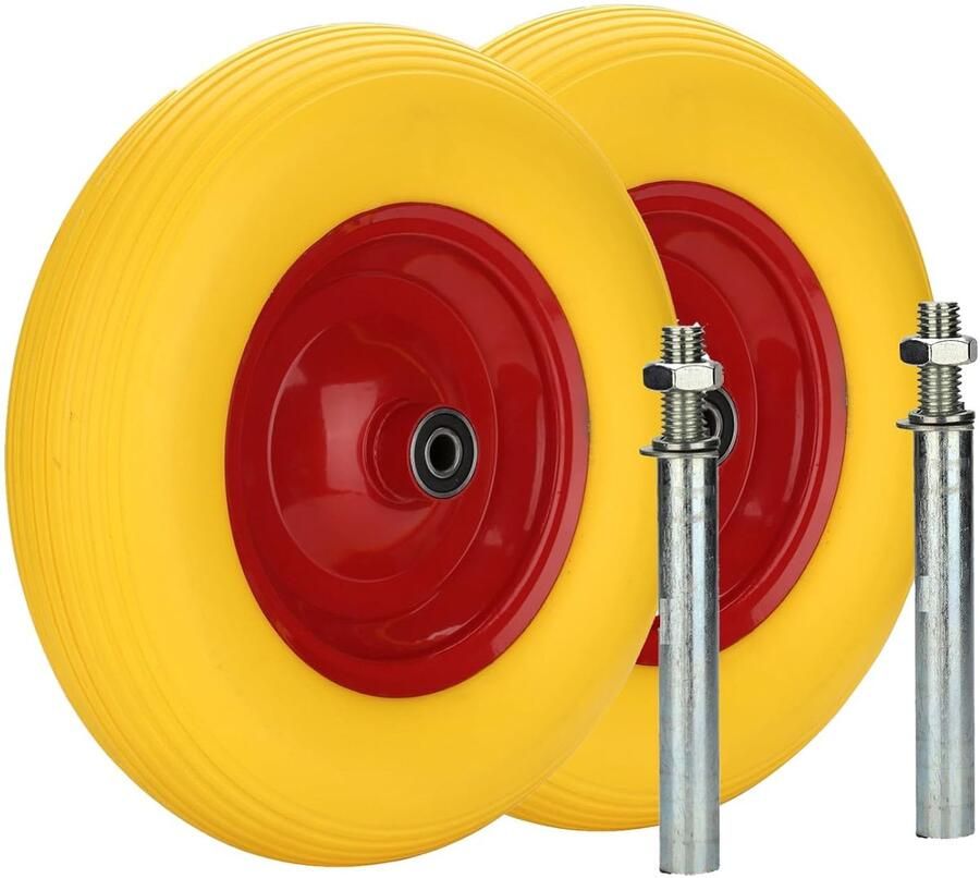 Set van 2 kruiwagenwielen 4.80 4.00-8 massief rubber met as