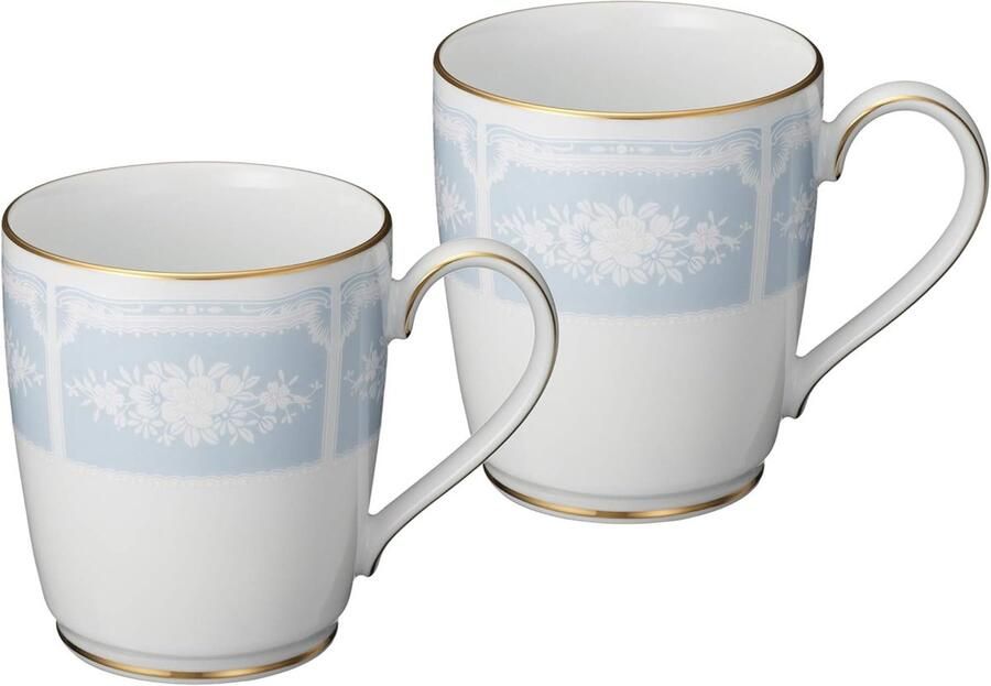 Set van 2 Luxe Mokken van Fijn Porselein met Hout en Gouden Rand