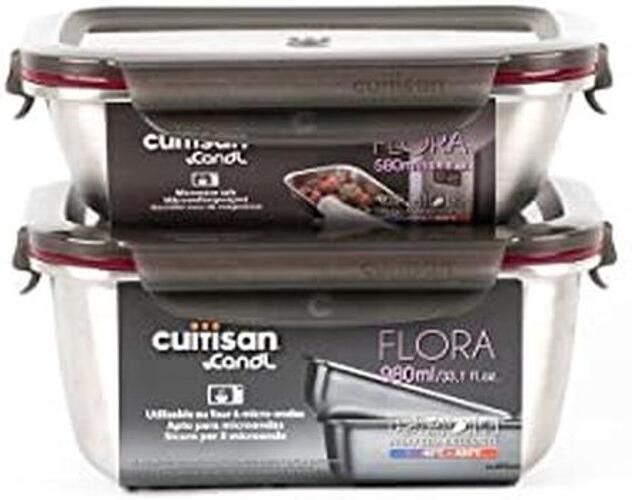 Set van 2 magnetronbestendige roestvrijstalen voedselcontainers 580 en 980 ml