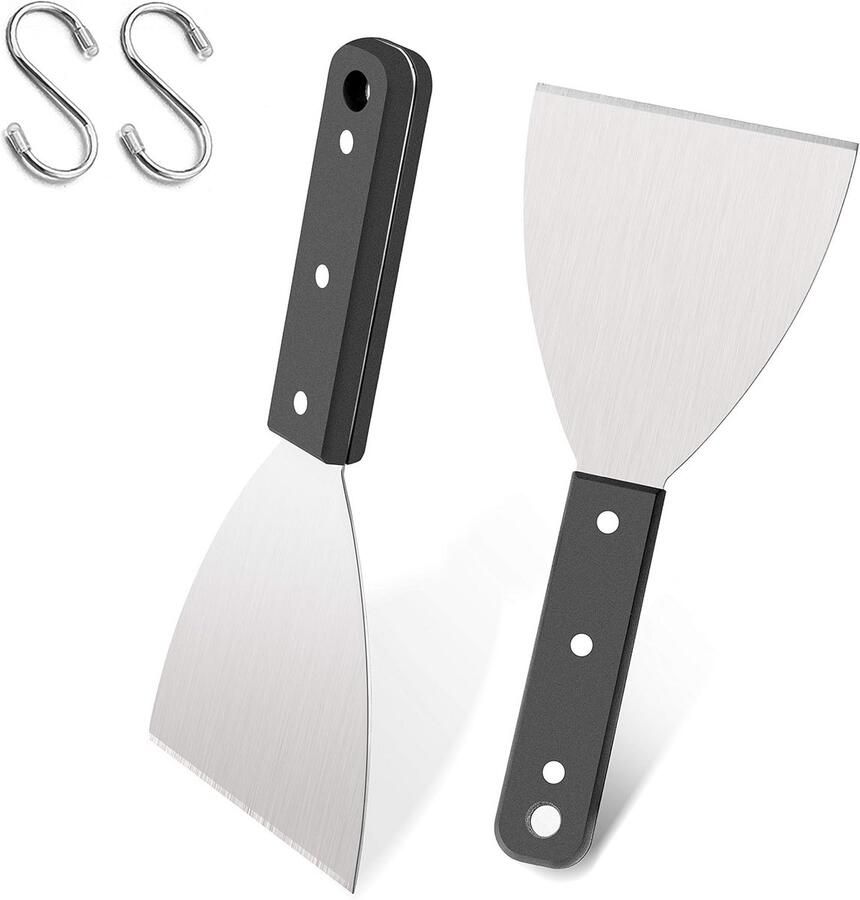 Set van 2 Metalen Platen Schrapers voor Grill en Bakplaat RVS Spatel