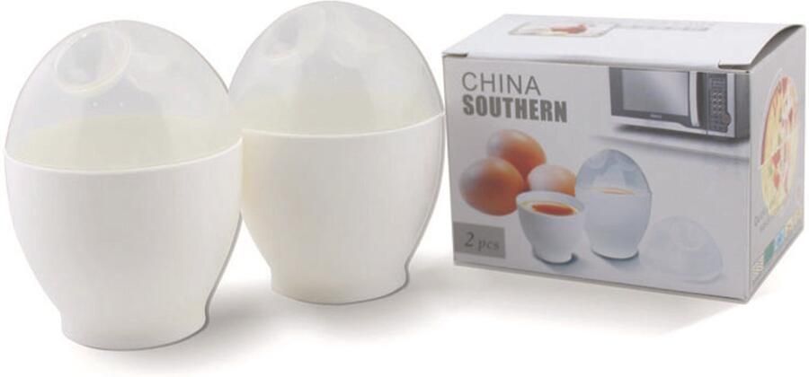 Set van 2 – Mini-eierstoomcupjes – eierkoker Eierkokers voor de magnetron – Draagbare stoomkommetjes met antiaanbaklaag – Eenvoudig te reinigen – 9 5 × 7 × 7 cm – Wit