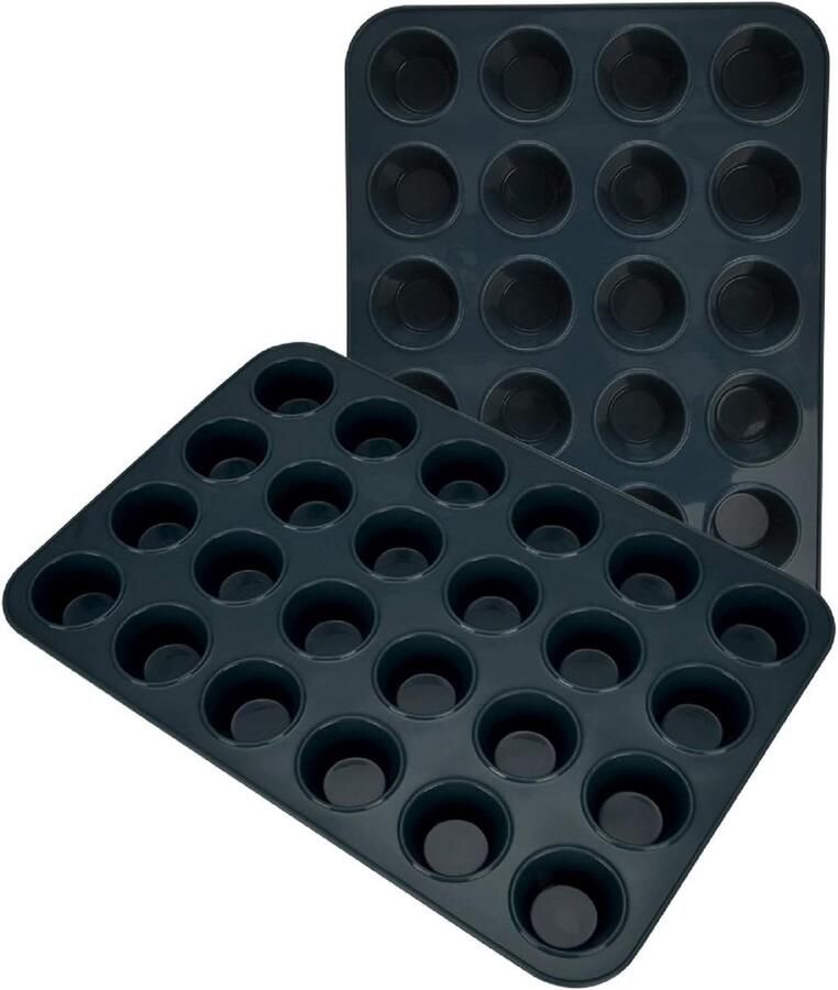 Set van 2 Mini Muffinvormen 24-Delige Silicone Bakplaat voor Cupcakes Muffins en Taartjes (Grijs 34x23x2.5cm) Herbruikbaar en Antiaanbak