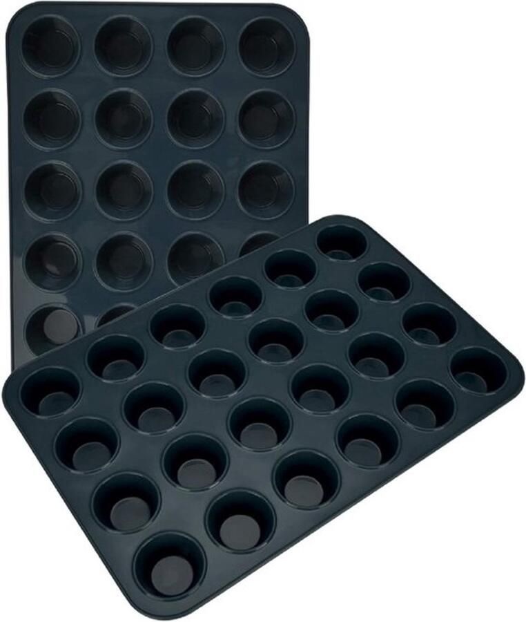 Set van 2 Mini Muffinvormen 24-delige siliconen bakplaat herbruikbare en antiaanbakvormen voor cupcakes muffins en taartjes (grijs 34x23x2.5 cm)