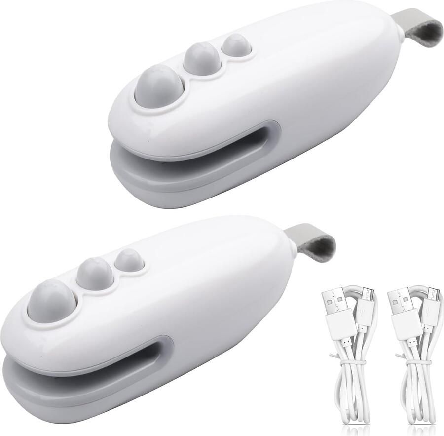 Set van 2 mini-warmteverzegelaars – Draagbare oplaadbare USB-warmteverzegelaars met snijder Geschikt voor plastic zakken pouches chipszakken voedselverpakkingen en snacks (wit)