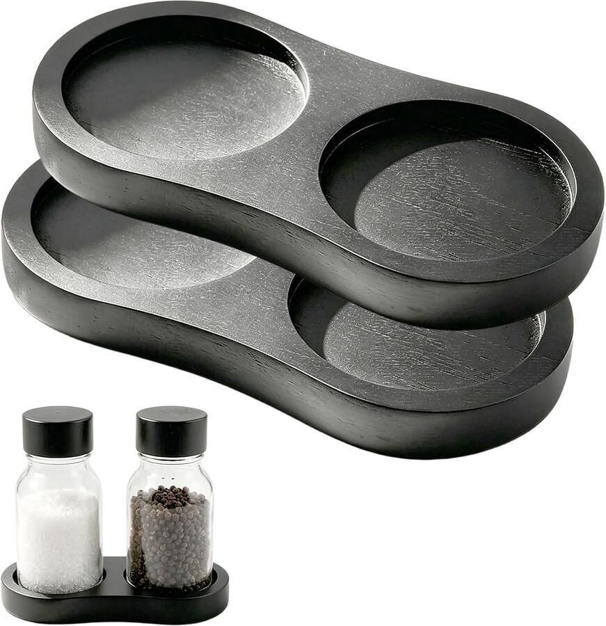 Set van 2 molenonderzetters van rubberhout zwart 15 x 7 5 cm dienblad voor zout- en pepermolen geschikt voor de meeste kruidenmolens en strooiers molenaccessoires voor schone