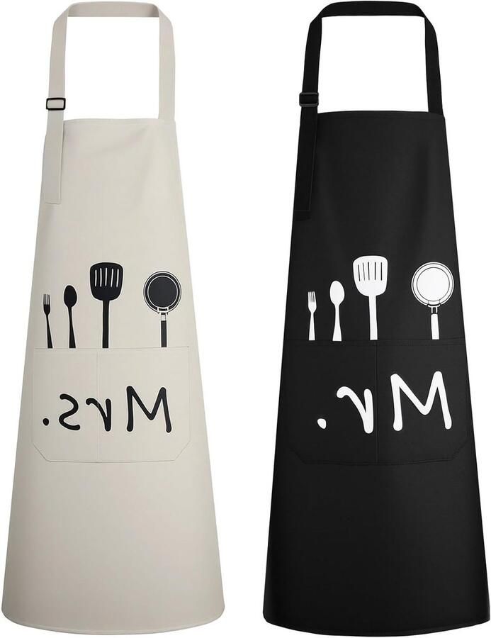 Set van 2 Mr en Mrs Schorten met Verstelbare Bovenkant en 2 Zakjes Waterdicht Keukenschort voor Koken en Grillen Persoonlijk Unisex Schort voor Thuisgebruik