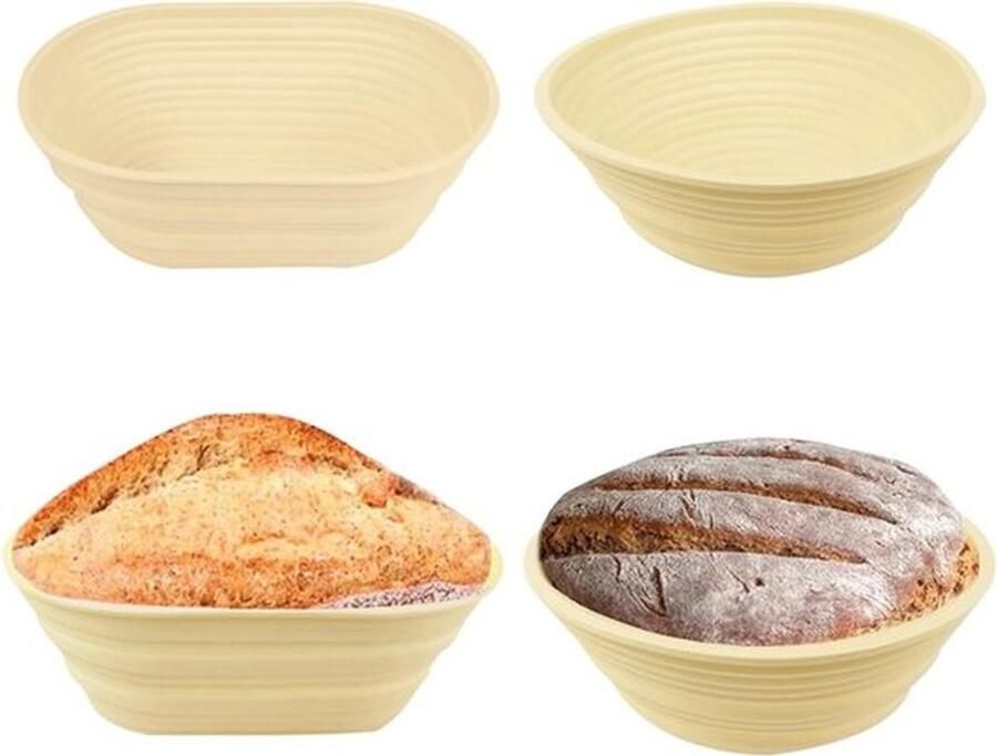 Set van 2 Opvouwbare Siliconen Rijstmanden en Broodvormen voor Sourdough en Pizza Ovalen en Ronde Mallen Ideaal voor Bakken en Serveren