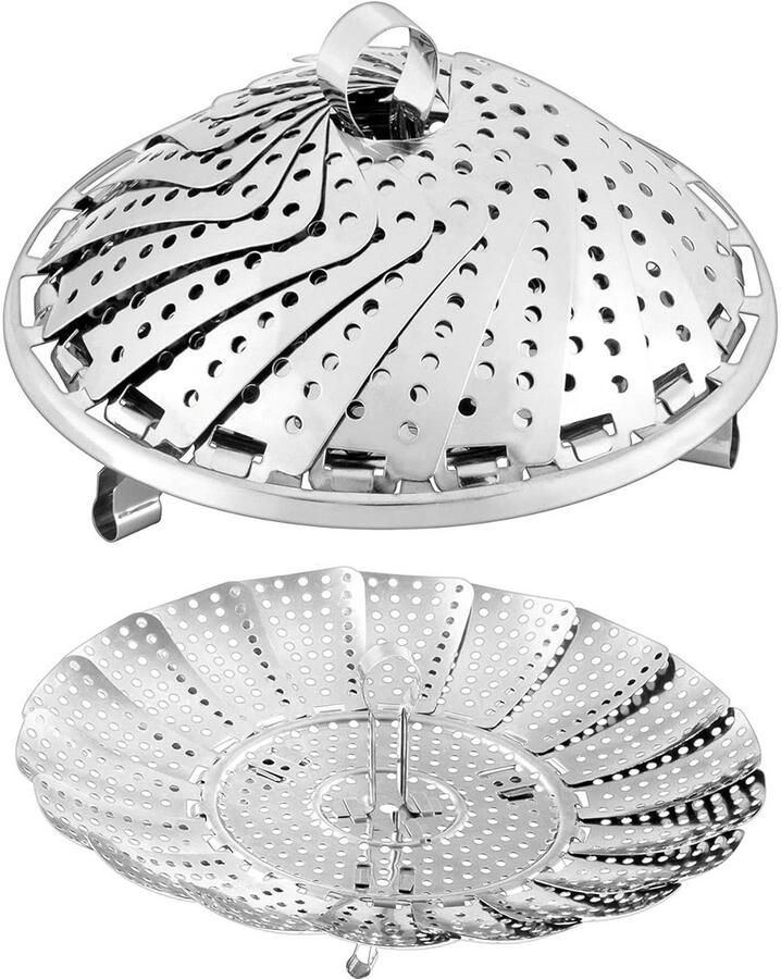 Set van 2 Opvouwbare Stoommandjes RVS Stoominzet voor Pannen Gezond Koken