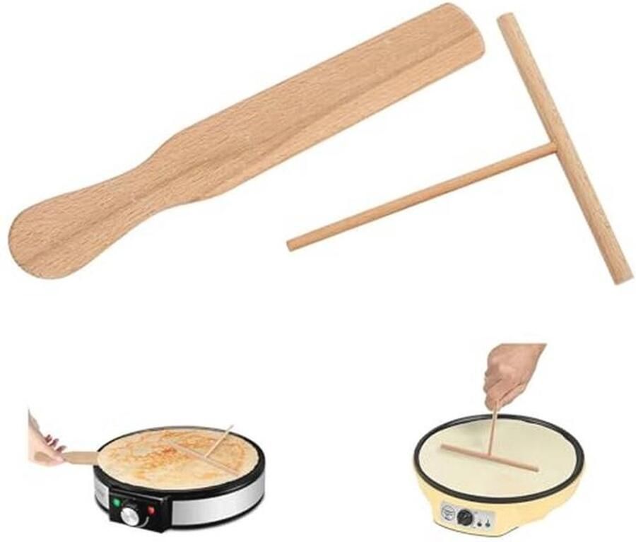 Set van 2 pannenkoeken verdelers en crêpe spatels – Houten T-vormige accessoires voor perfect gebakken lekkernijen