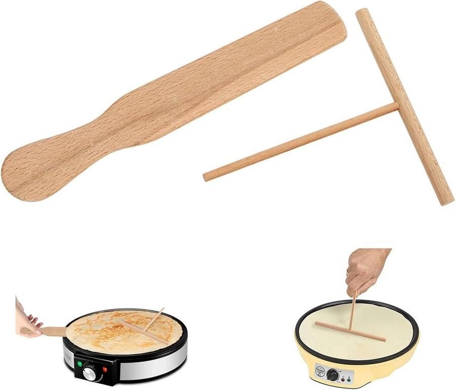 Set van 2 pannenkoeken verdelers en crêpe spatels – Houten T-vormige accessoires voor perfect gebakken lekkernijen