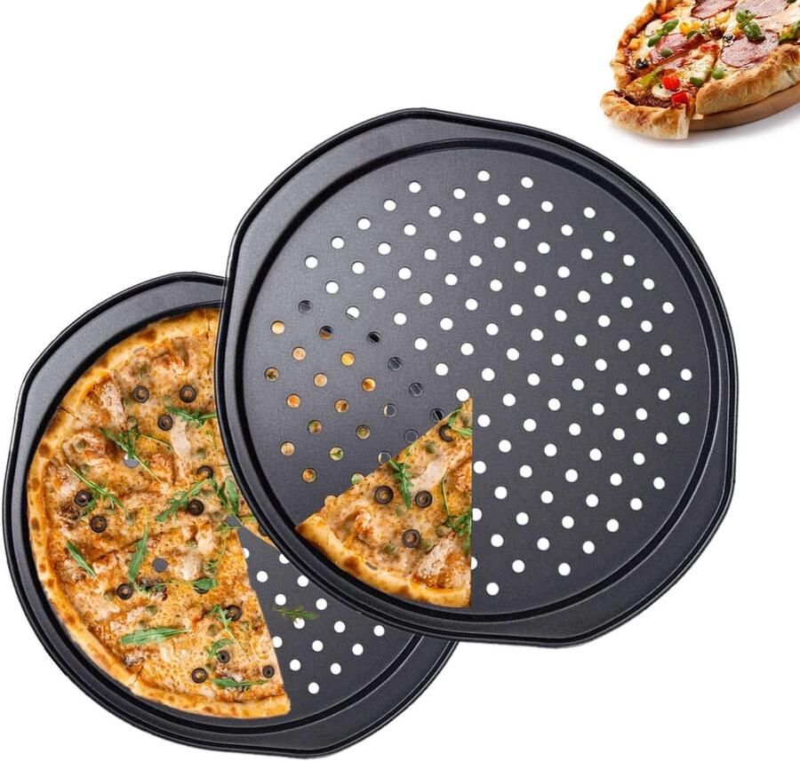Set van 2 Perforated Pizza Bakplaten voor Oven Antiaanbaklaag Ideaal voor Perfecte Pizza's met Evenredige Hitteverdeling