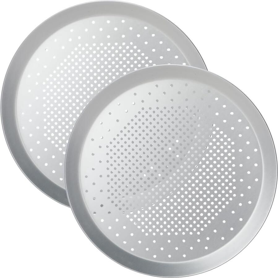 Set van 2 Perforated Pizza Platen van Versterkt Aluminium Ovenbestendig Ø 29 5 cm Ideaal voor Perfecte Pizza's en Crostini's