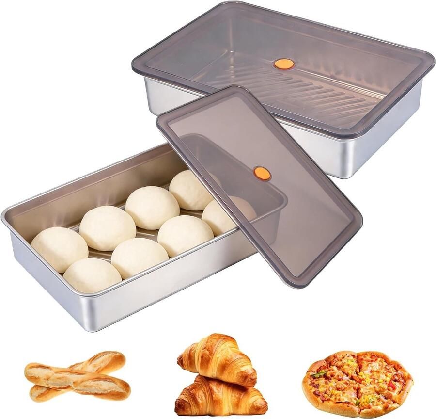 Set van 2 Pizza Ball Dozen met Deksel voor Fermentatie Ideaal voor Thuis en Pizzeria RVS Pizza Deeg Bewaarbox voor Perfecte Pizza's