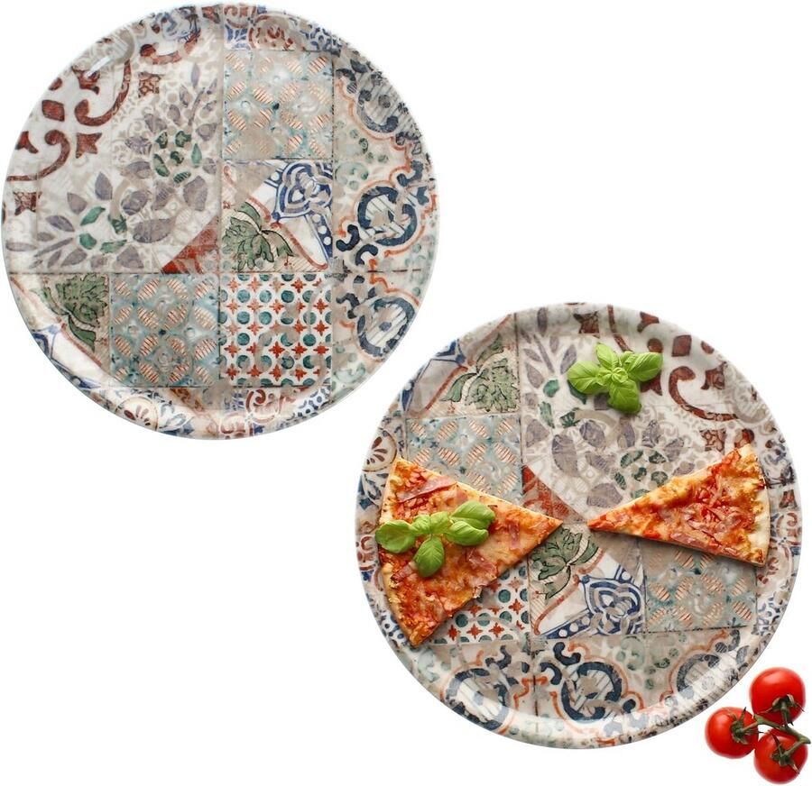 Set van 2 pizzaborden van porselein Ø 33 cm mediterrane tegellook
