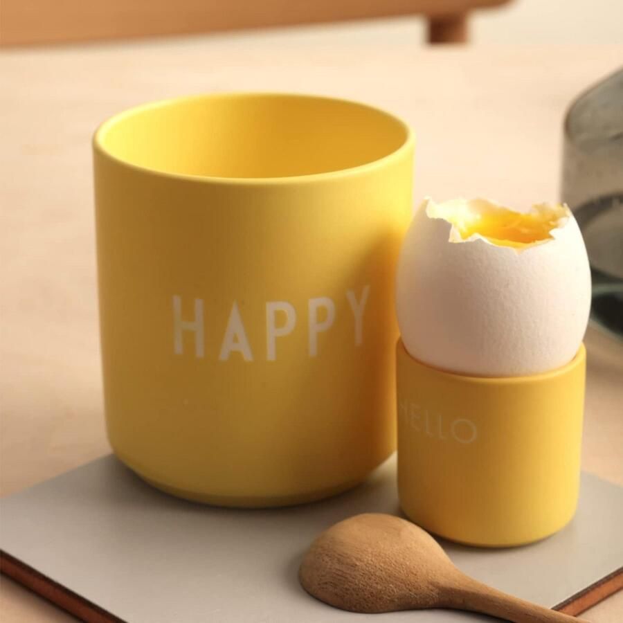 Set van 2 Porseleinen Eierdopjes in Geel voor Ontbijt en Pasen