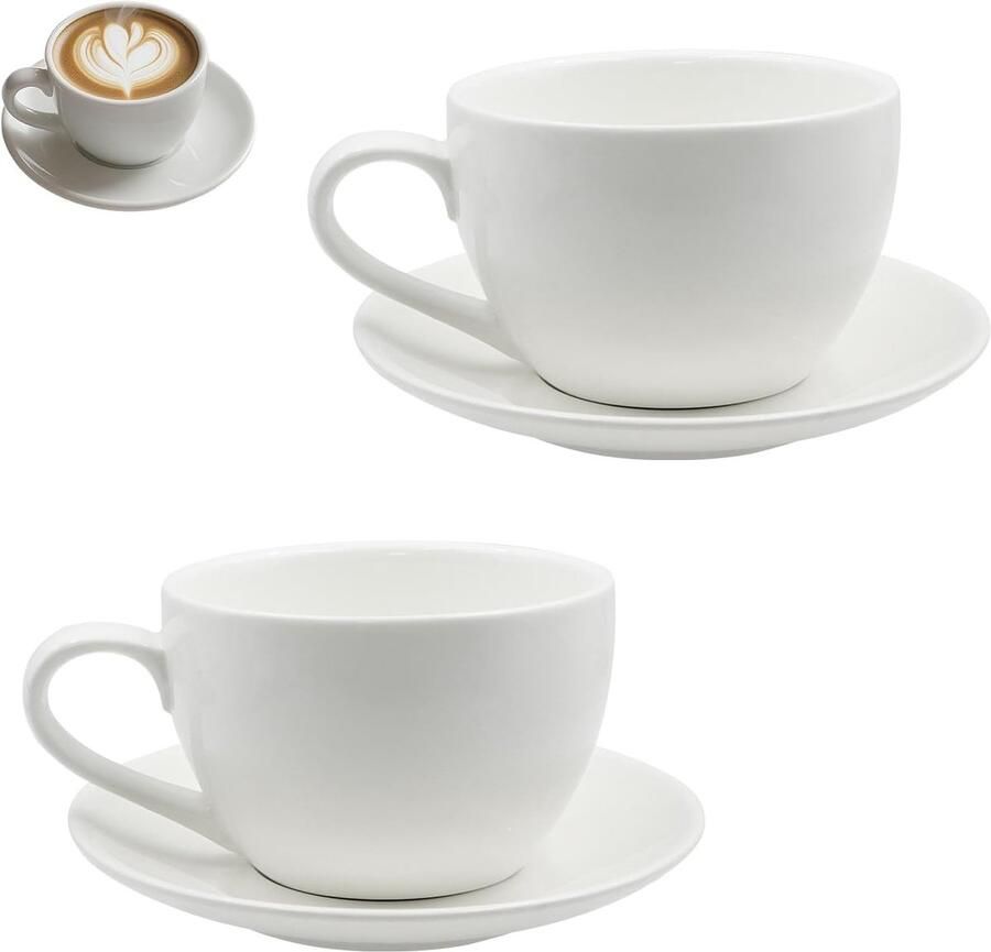 Set van 2 Porseleinen Espresso Kopjes met Schotels 200 ml Dikke Wand Perfect voor Thuis en Horeca