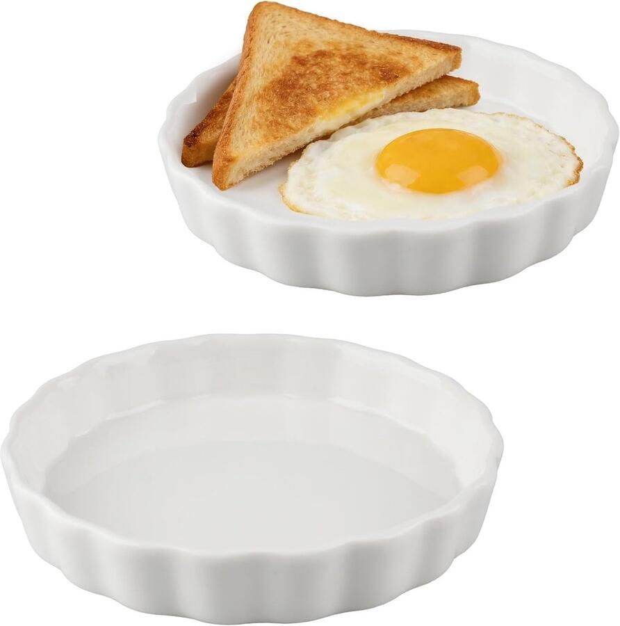 Set van 2 Quichevormen van Keramiek 15 cm Ronde Taartvorm met Antiaanbaklaag voor Muffins Pannenkoeken Pasta en Pizza (Wit)