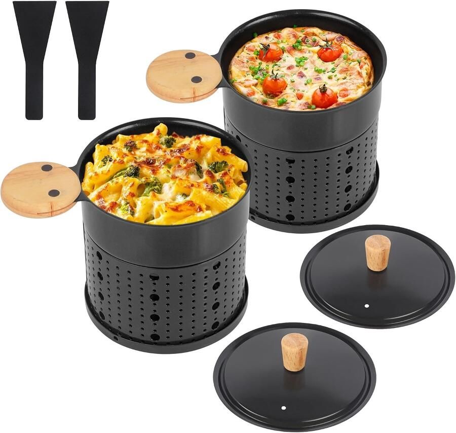 Set van 2 Raclette-apparaten Compact 14 08 x 9 6 x 12 5 cm Draadloos met Antiaanbaklaag Voor Gezellige Avonden