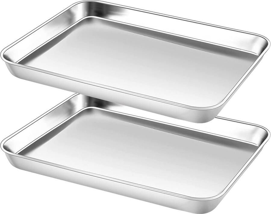 Set van 2 Rechthoekige Bakplaten RVS Ovenvorm en Vetpan Klein (23x17 cm)
