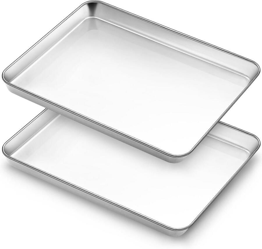 Set van 2 Rechthoekige RVS Bakplaten Ovenbestendige Antiaanbak Pannen voor Koken en Braden
