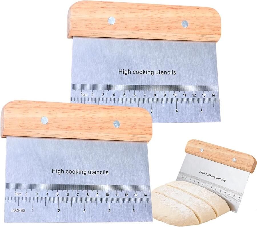Set van 2 Roestvrijstalen Bakkerij en Hakmolen 15 x 11 cm Met Houten Handvat voor Snijden van Pasta en Groenten