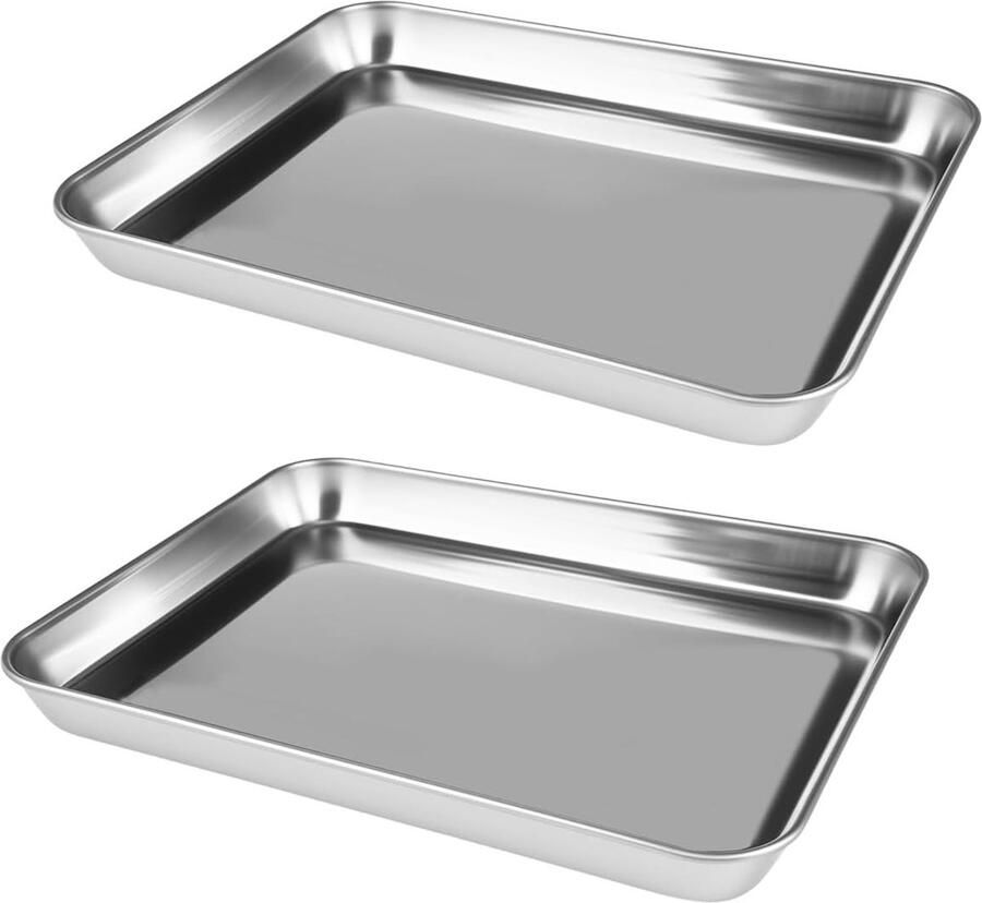 Set van 2 roestvrijstalen bakplaten voor bakken en braden vaatwasmachinebestendig niet giftig en gezond ideaal voor taarten en ovenschotels (26 x 20 cm)