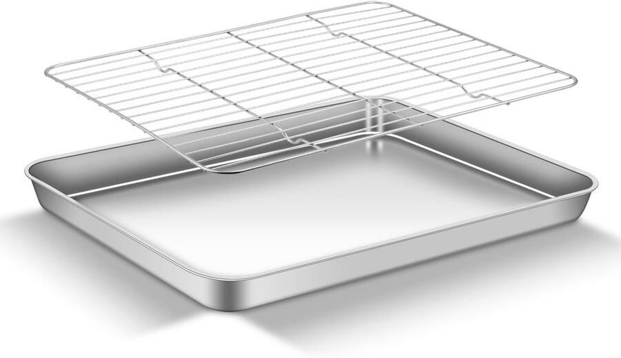 Set van 2 Roestvrijstalen Bakplaten voor Oven Gezond en Duurzaam Perfect voor Pizza en Gebak 40 x 30 x 2.5 cm