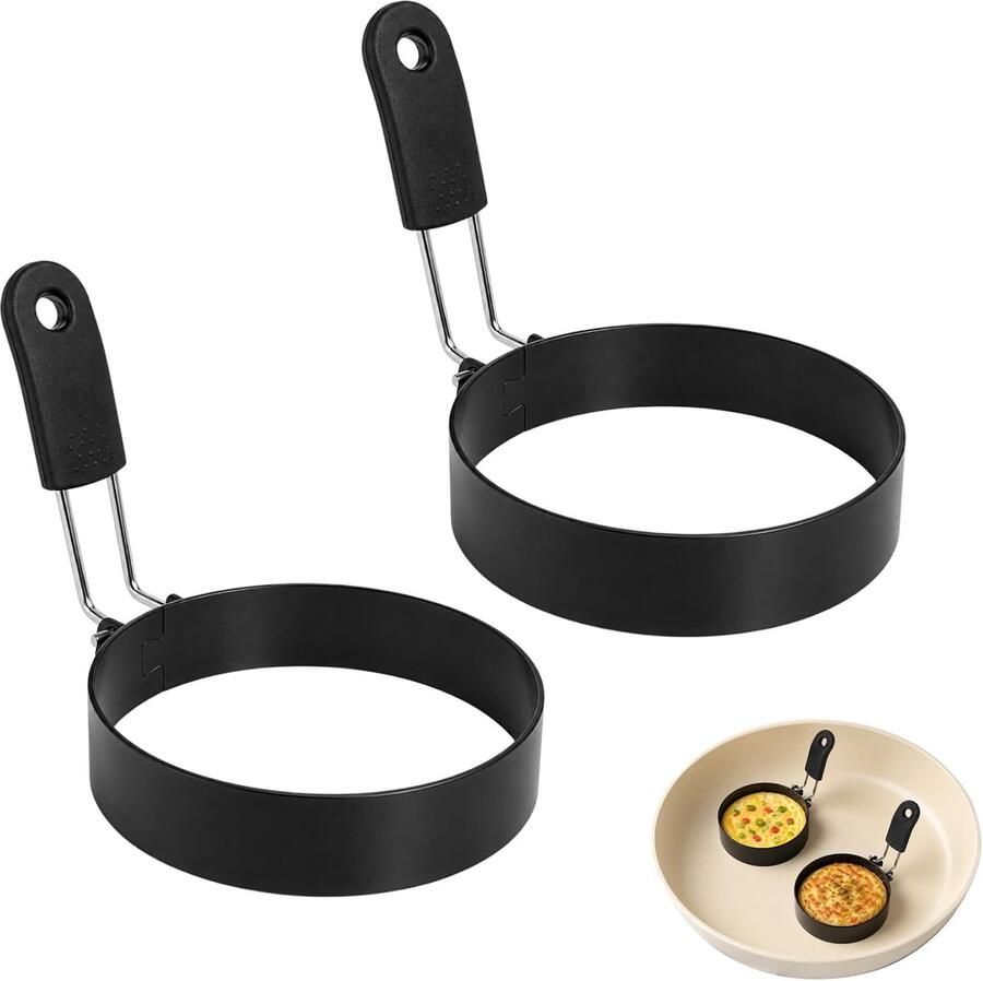 Set van 2 roestvrijstalen eiervormen met siliconen handgreep Ø 9 cm spiegeleivorm pannenkoekvorm eierringen voor de pan spiegeleiringen eiervormen omeletvorm spiegeleivormen voor de