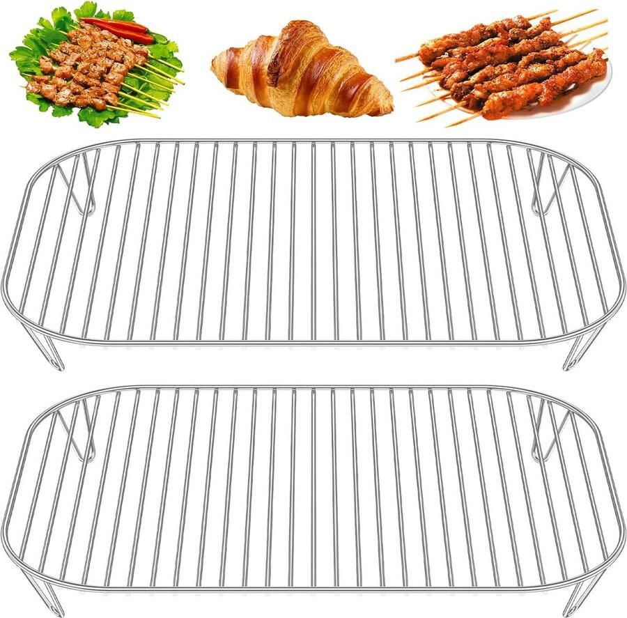 Set van 2 Roestvrijstalen Grillroosters voor Airfryer en Oven met Vaatwasserbestendige Eigenschappen