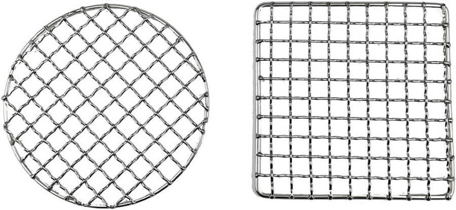 Set van 2 roestvrijstalen grillroosters voor buitenkoken vierkant en rond