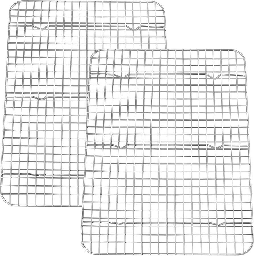 Set van 2 Roestvrijstalen Koelroosters Groot Rectangular Bakrooster voor Bakken Grillen en Roosteren Vaatwasserbestendig 39 x 28.7 x 2 cm