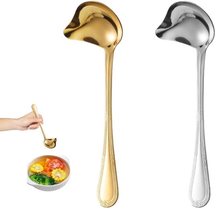 Set van 2 Roestvrijstalen Sauslepels – 22 cm – Ergonomisch Handvat – Glanzend Design voor Koken en Serveerdoeleinden – Keukenaccessoires