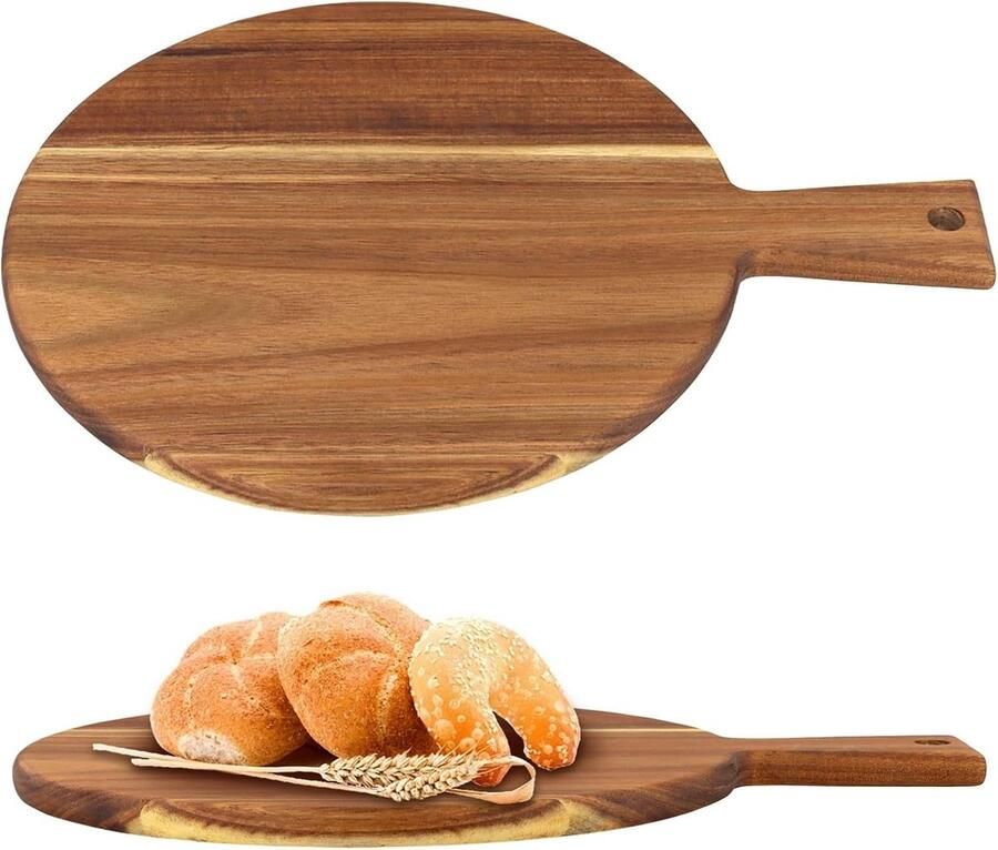 Set van 2 ronde houten borden van 30 cm bruine serveerschalen voor pizza ideaal voor keuken en tafelgebruik