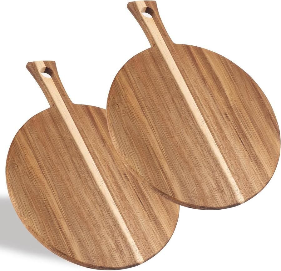 Set van 2 ronde houten pizzaschalen 40 cm grote snijplank met handvat voor pizza focaccia en brood ideaal voor keuken en serveren