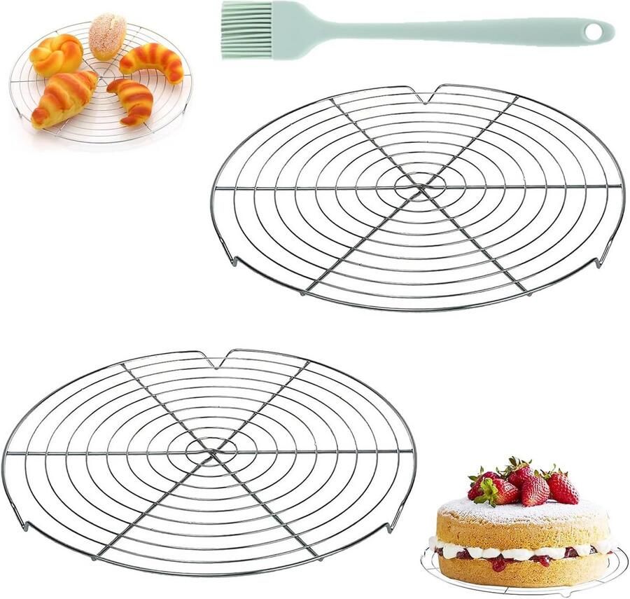 Set van 2 Ronde Koelroosters van Roestvrij Staal voor Bakken en Grillen 30 cm