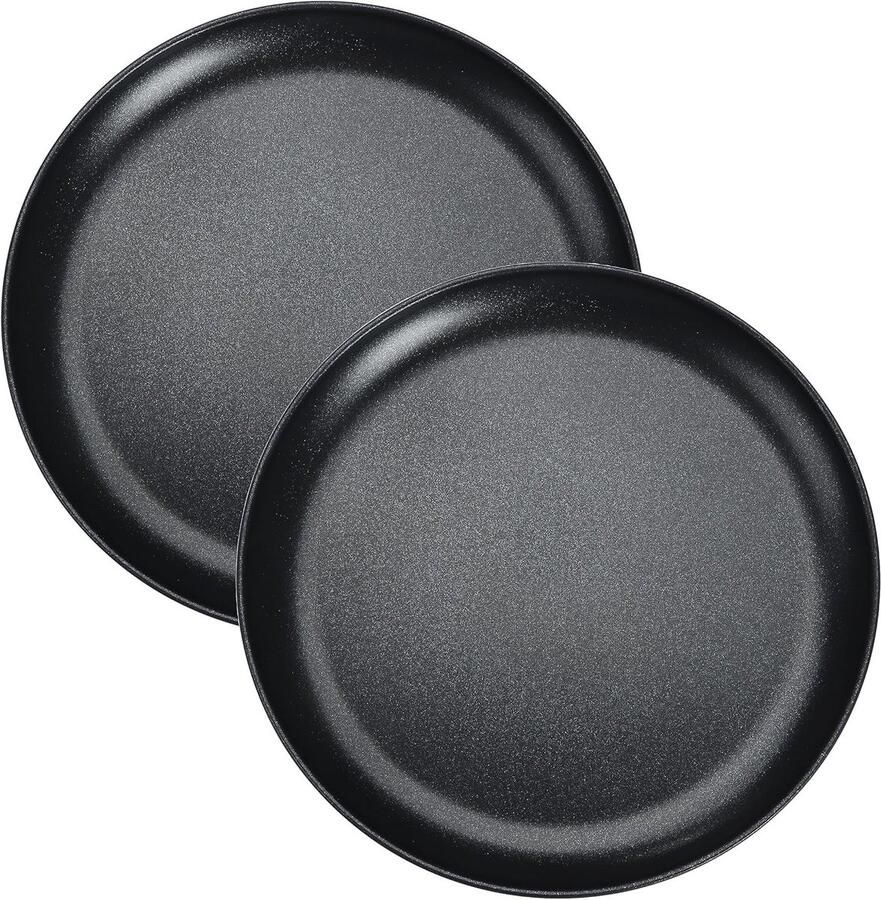 Set van 2 ronde pizza borden van roestvrij staal 26 cm diameter anti-aanbaklaag ideaal voor bakken en gezonde maaltijden