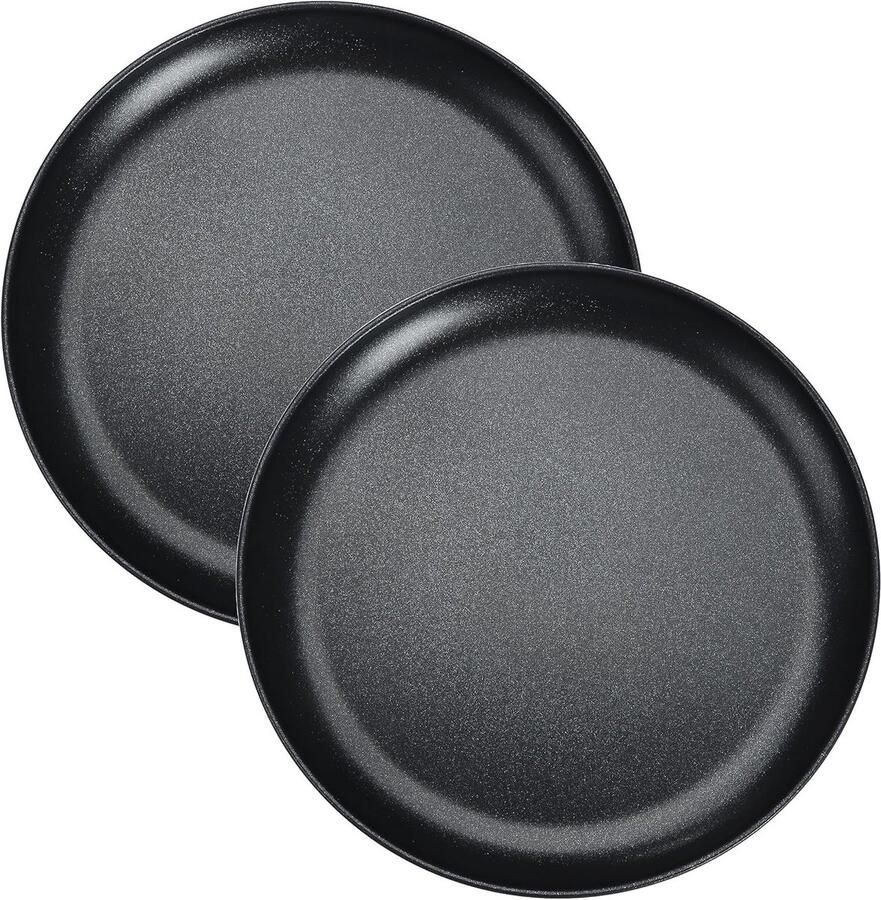Set van 2 ronde pizza borden van roestvrij staal diameter 26 cm anti-aanbaklaag ideaal voor bakken en gezonde maaltijden eenvoudig te reinigen